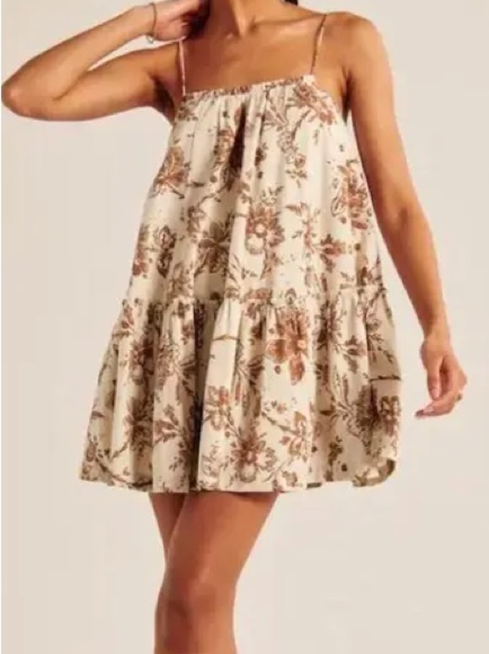 Abercrombie & Fitch Brown Floral Mini Babydoll Dress